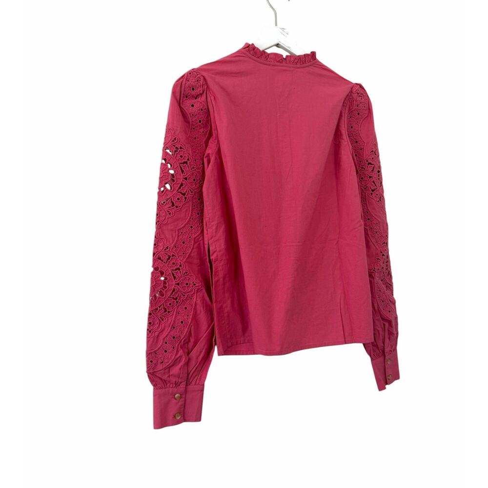 NWT Sézane Zoelie Shirt Pink Embroidered Eyelet Blouse US 4 EU 36 Cotton - Picture 5 of 9